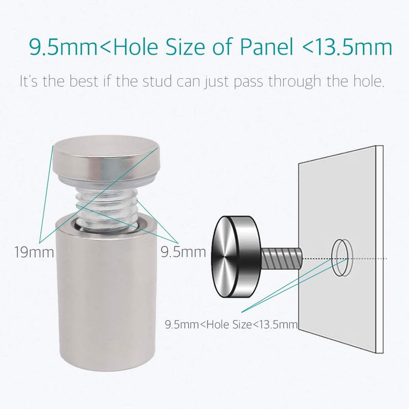 Lantee 20 Pcs Silver Tone Stainless Steel 19 x 30mm Standoff Hardware Mounts Screws for Glass - Image 5
